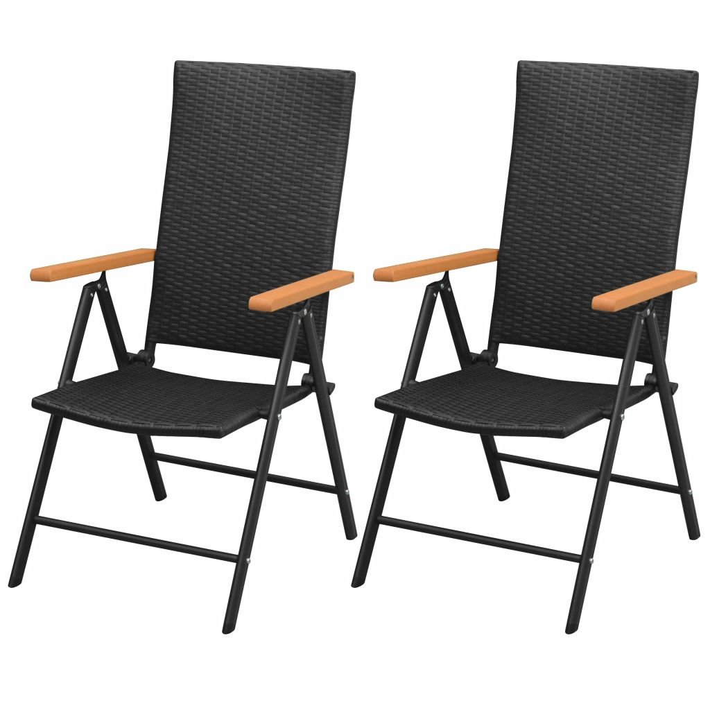 vidaXL Krzesła ogrodowe, 2 sztuki, polirattan, aluminium, czarne