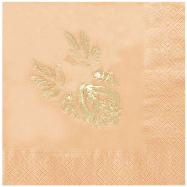 Serwetki 33 cm, ślub, łososiowe, obrączki, 20 szt S33-076K