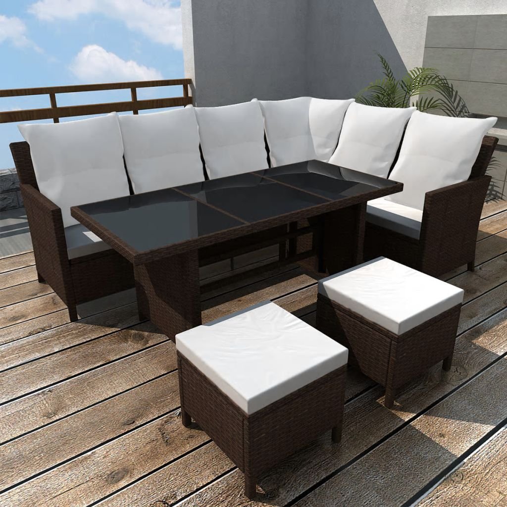 vidaXL 4 częściowy zestaw wypoczynkowy do ogrodu poduszki rattan PE brąz 43095 43095
