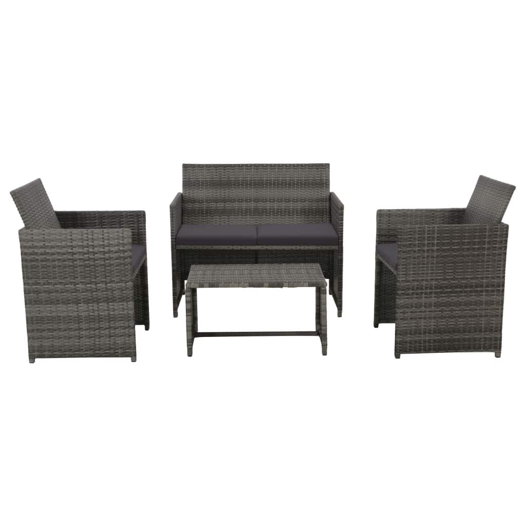 vidaXL 4-cz zestaw wypoczynkowy do ogrodu poduszki rattan PE szary 43909