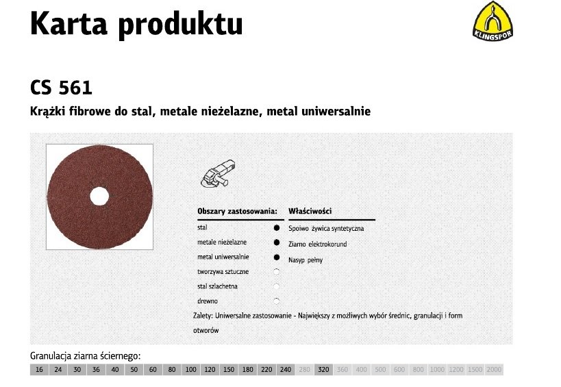 Klingspor Krążek Fibrowy Fibrowa Fibra GR150 FI125