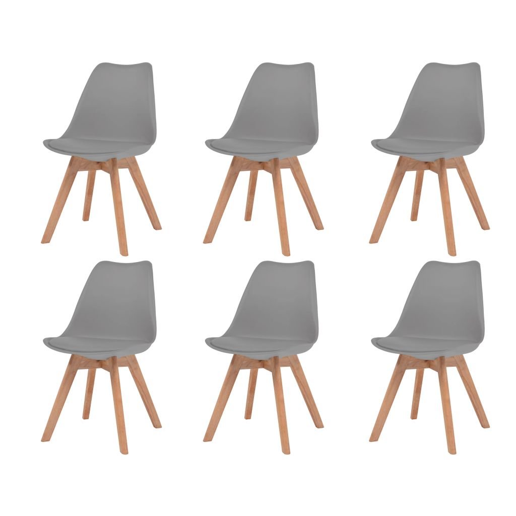 vidaXL Krzesła do jadalni, 6 szt., sztuczna skóra, lite drewno, szare