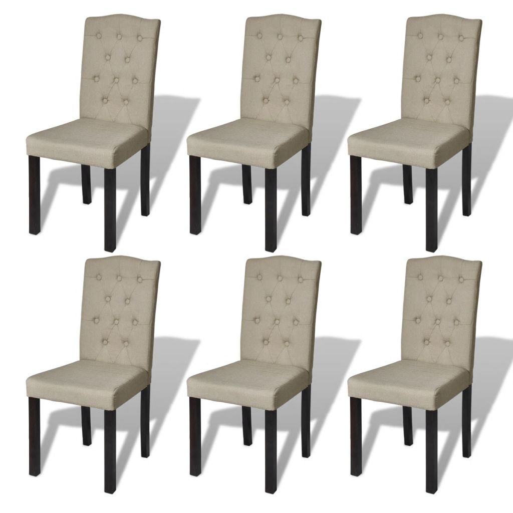vidaXL Krzesła jadalniane, z lnianą tapicerką, beż, sześć w zestawie