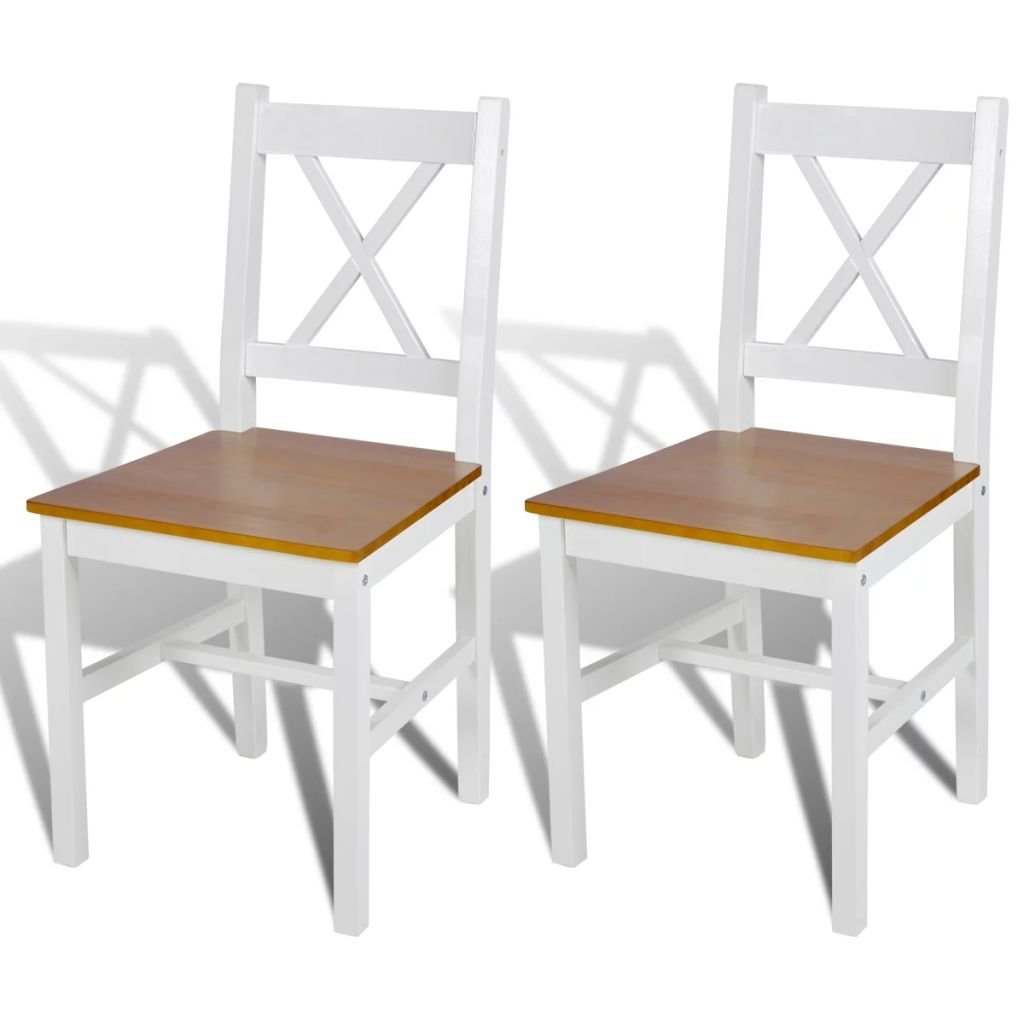 vidaXL 2 krzesła do jadalni z drewna, kolor biały-naturalny