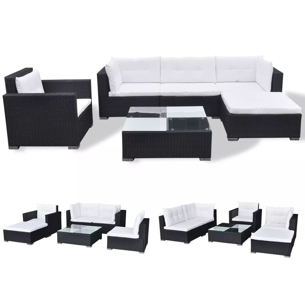 vidaXL 6 częściowy zestaw wypoczynkowy do ogrodu poduszki rattan PE czarny 41874 41874