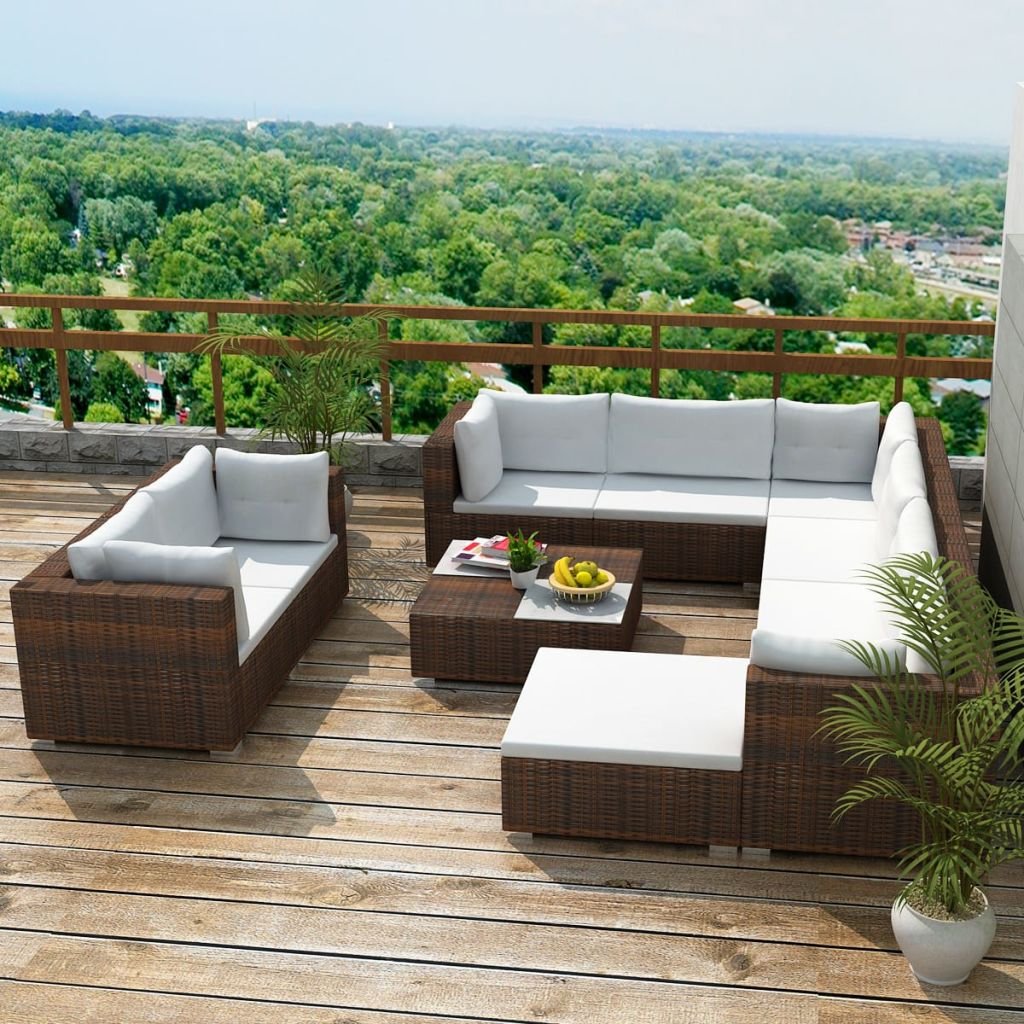 vidaXL 10 częściowy zestaw mebli do ogrodu poduszki rattan PE brązowy 41875 41875
