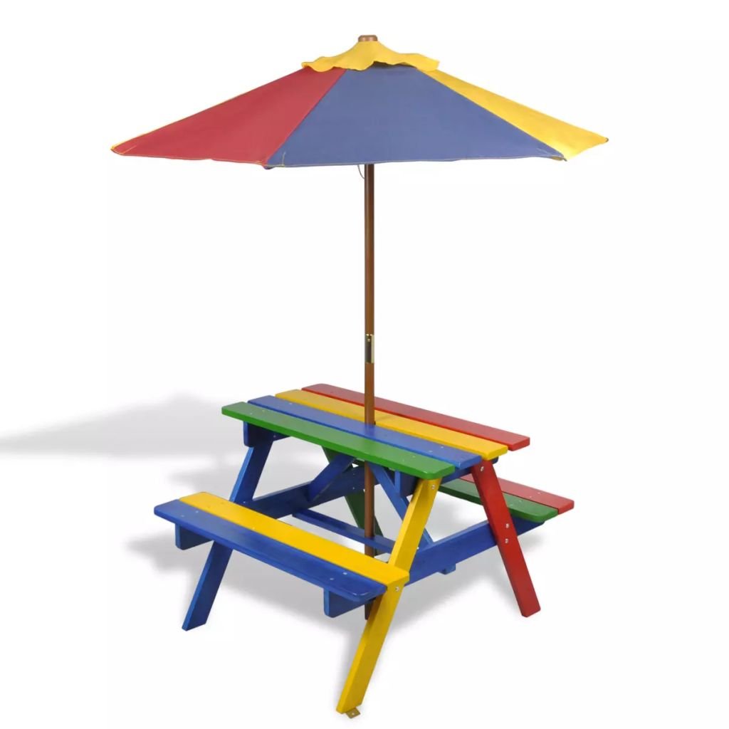 vidaXL vidaXL Zestaw piknikowy dla dzieci, stół, ławeczki i parasol.