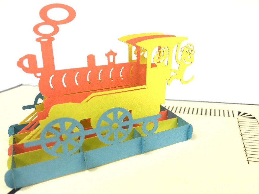 GrandGift Karnet na każdą okazję 3D, Granatowy pociąg z małpkami