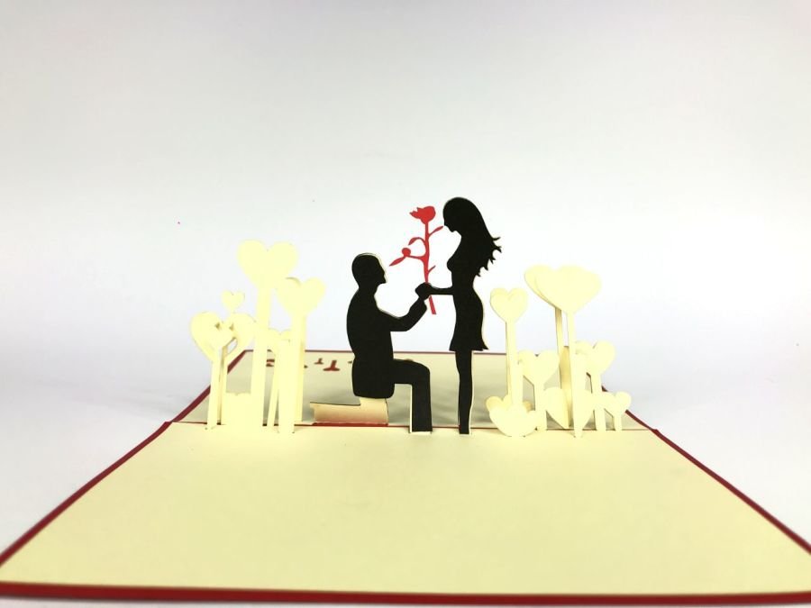GrandGift Karnet walentynkowy 3D, Czerwona zaręczynowa kartka
