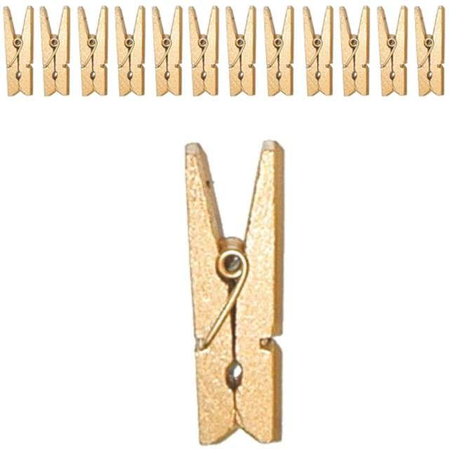 SANTEX Klamerki drewniane 3,5 cm, złote metaliczne, SANTEX, 12 szt SX2692-3