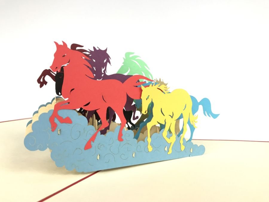GrandGift Karnet na każdą okazję 3D, Kolorowe konie