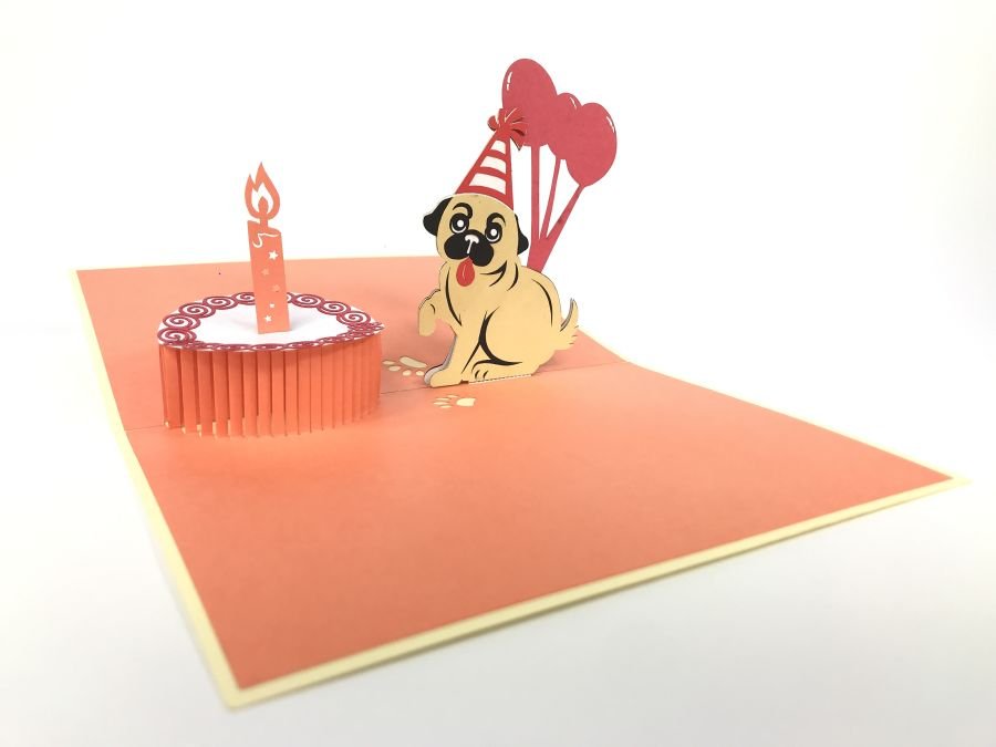 GrandGift Karnet urodzinowy 3D, Urodzinowy mops