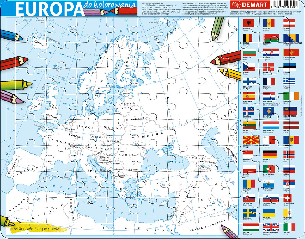 Demart Puzzle ramkowe Europa kolorowanka