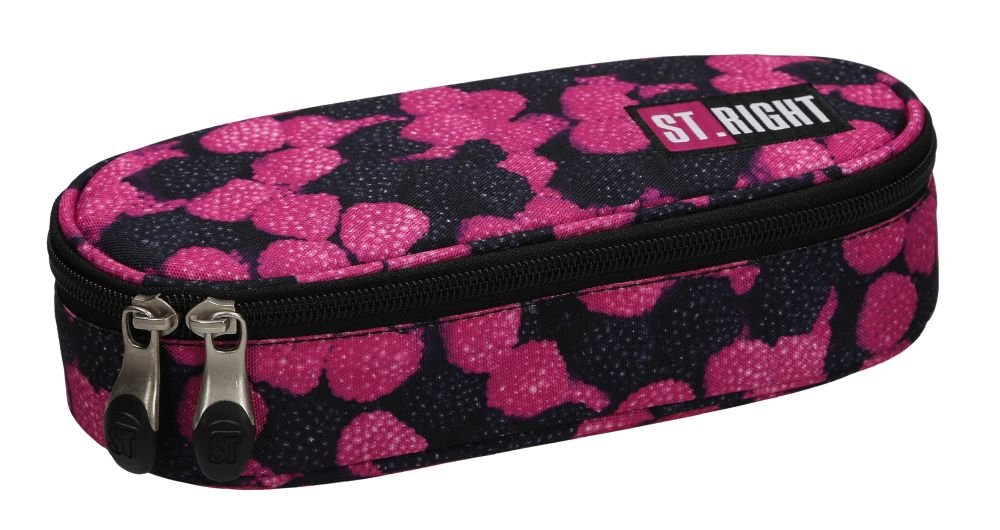 Piórnik saszetka, dla dziewczynki, St.Right, owoce, czarny