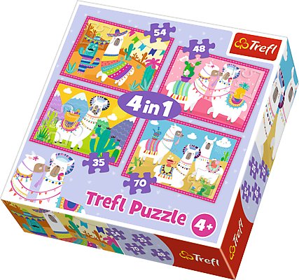 Trefl Puzzle 4w1 Lamy na wakacjach