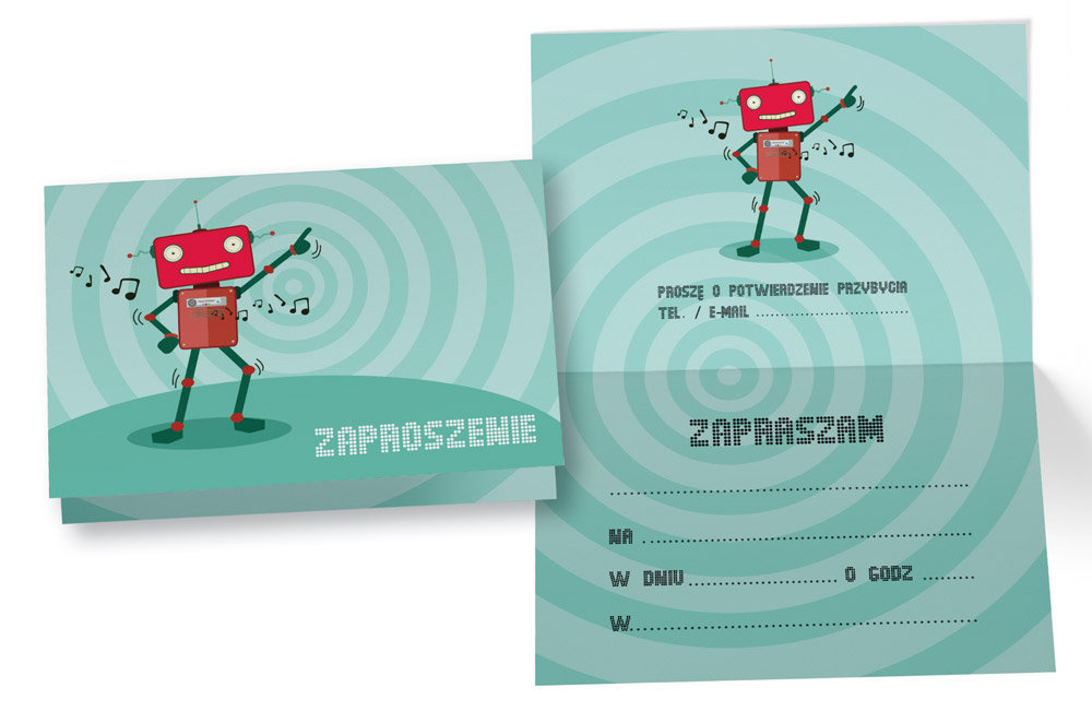 Kukartka Zaproszenie ZZ-061 Robot (5 szt.)