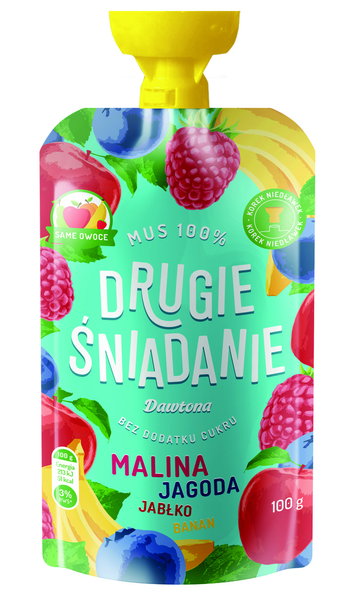 Mus Drugie Śniadanie Malina Jagoda Jabłko Banan Dawtona 100g CDAW.7140