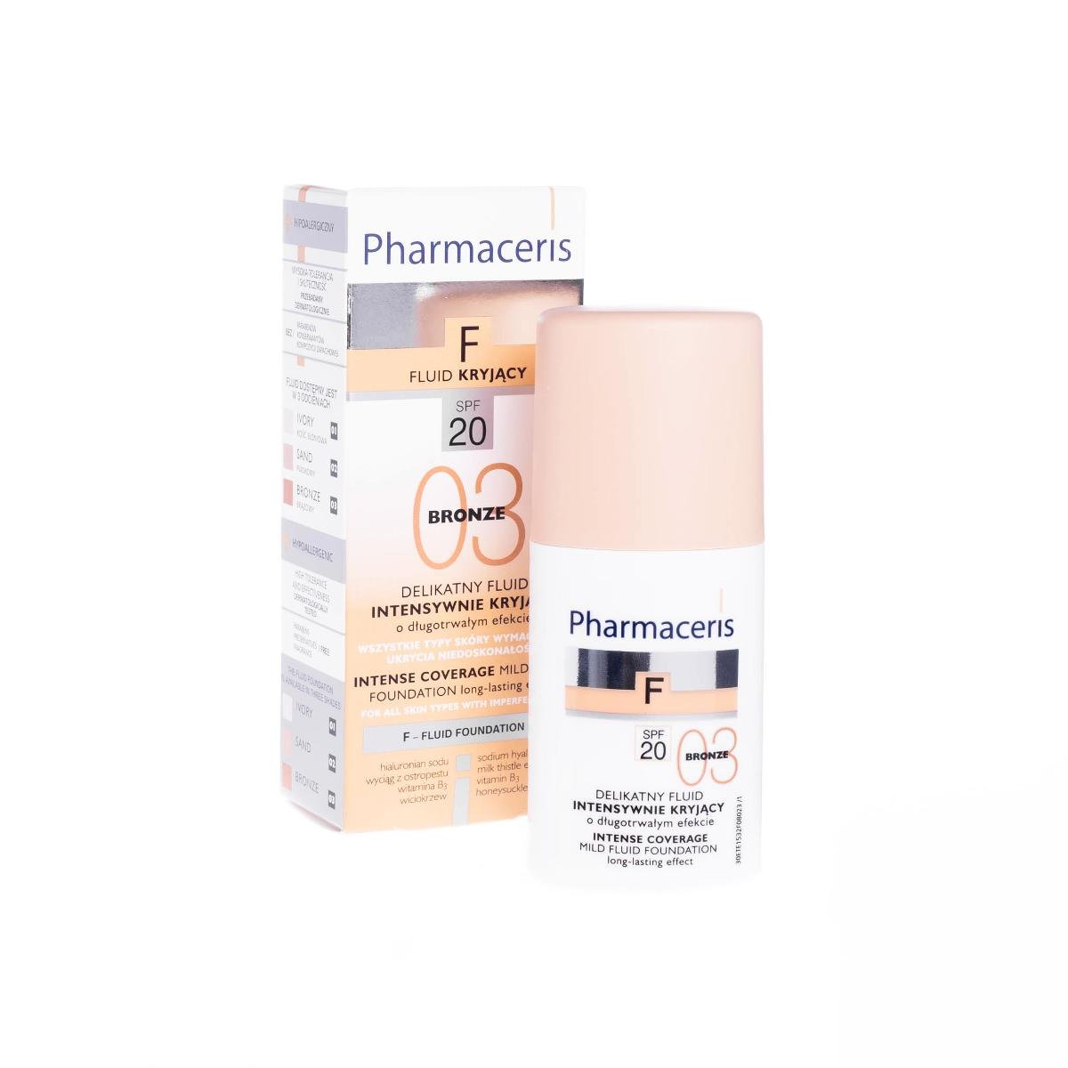 Pharmaceris Pharmaceris f delikatny fluid intensywnie kryjący o przedłużonej trwałości spf 20 bronze 03 brązowy 30 ml