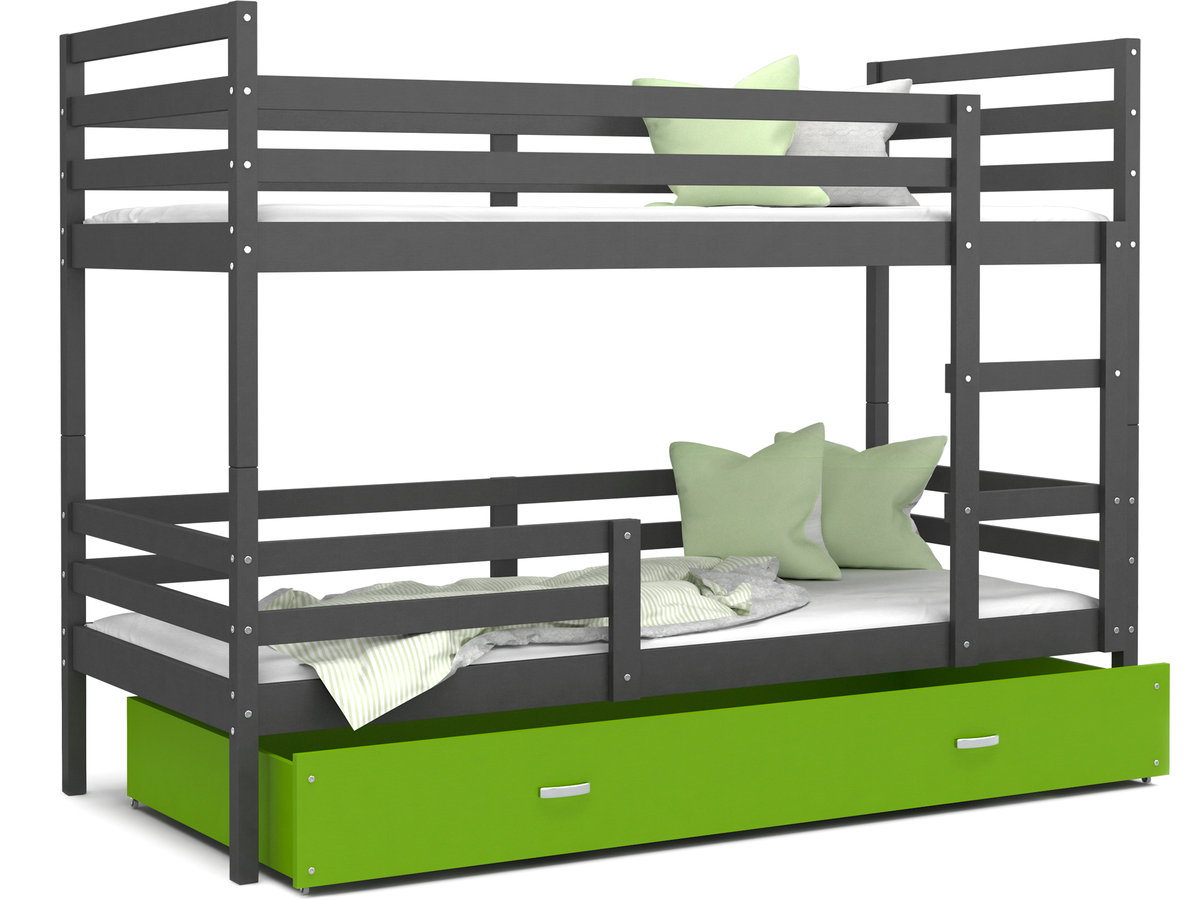 Łóżko piętrowe 160x80 szare zielone  JACEK