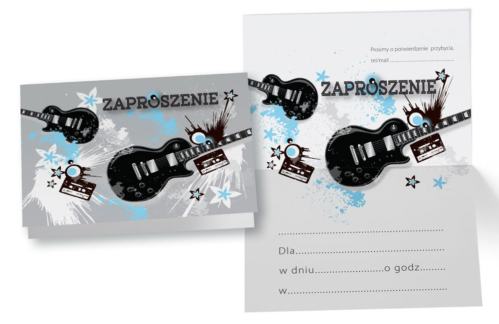 Kukartka Zaproszenie ZZ-049 Gitary (5 szt.)