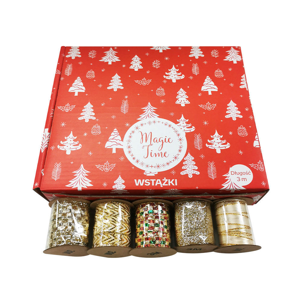 Wstążka ozdobna, złota, 3 m, mix wzorów