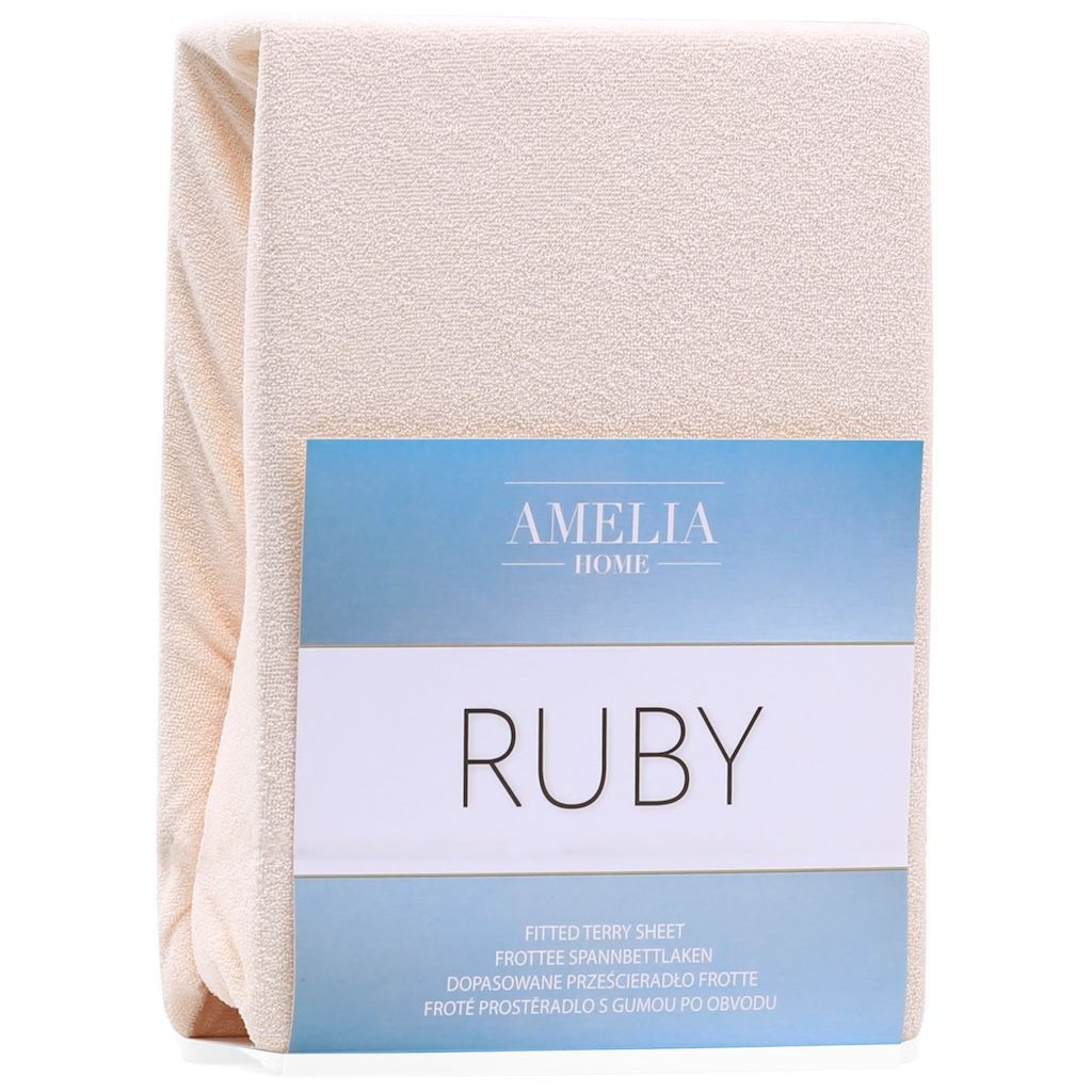 AmeliaHome AmeliaHome  Prześcieradło z gumką Frotte Jasnobeżowe RUBY 200-220x200+30 cm