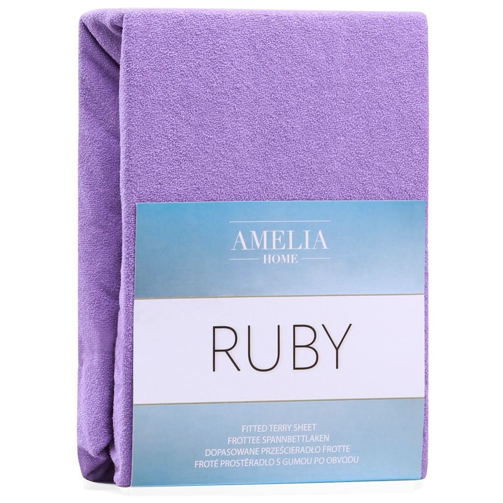 AmeliaHome AmeliaHome  Prześcieradło z gumką Frotte Fioletowe RUBY 100-120x200+30 cm