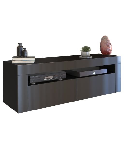TOPESHOP RTV DEKO STOLIK SZAFKA RTV DEKO 2D 140CM CZERŃ POŁYSK