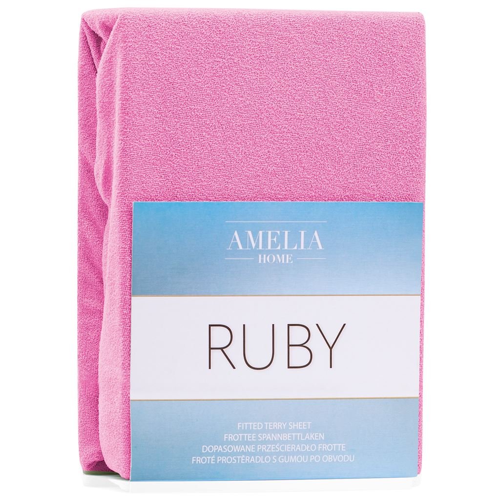 AmeliaHome Prześcieradło z gumką Frotte Różowe RUBY 200-220x200+30 cm AmeliaHome