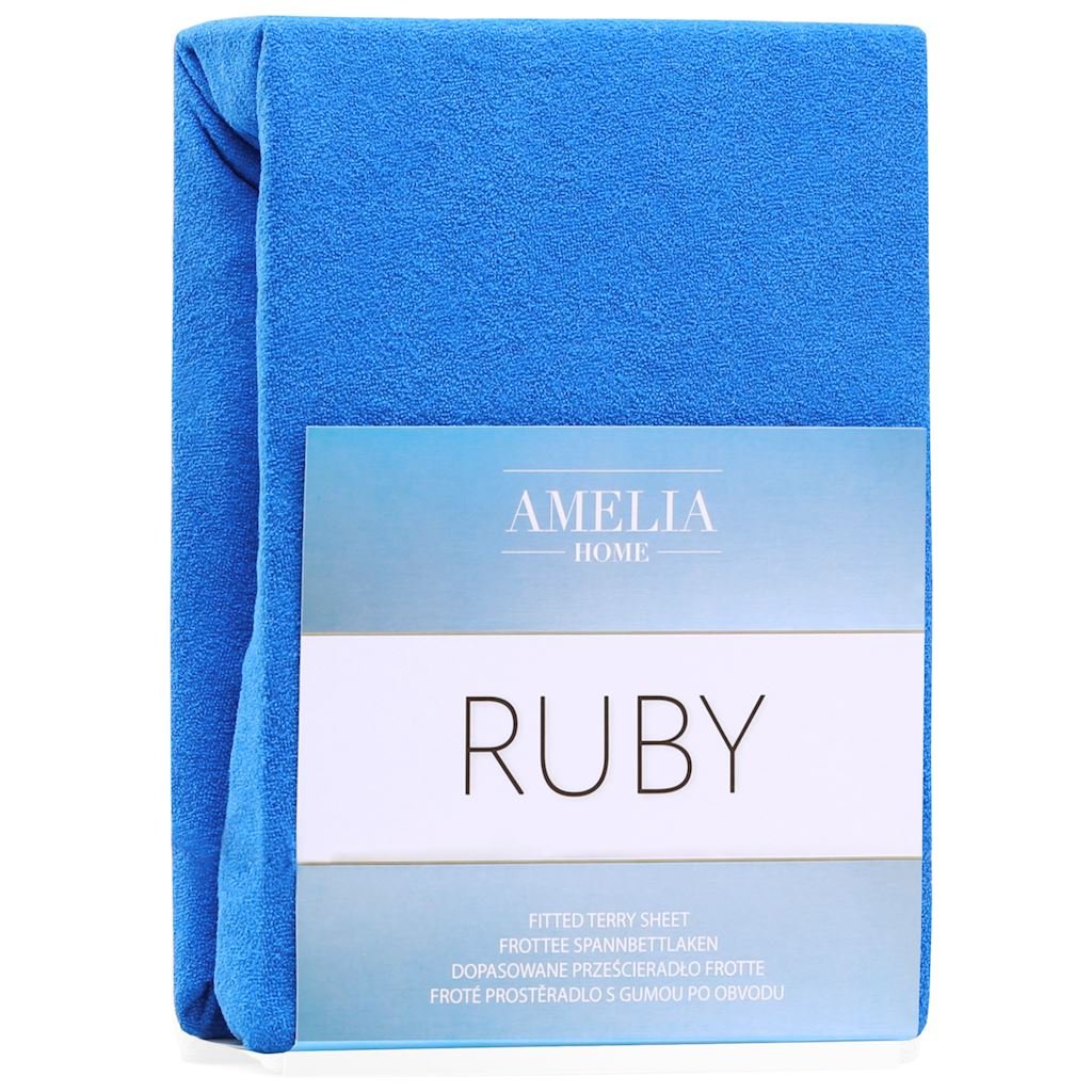 AmeliaHome AmeliaHome  Prześcieradło z gumką Frotte Niebieskie RUBY 220-240x220+30 cm