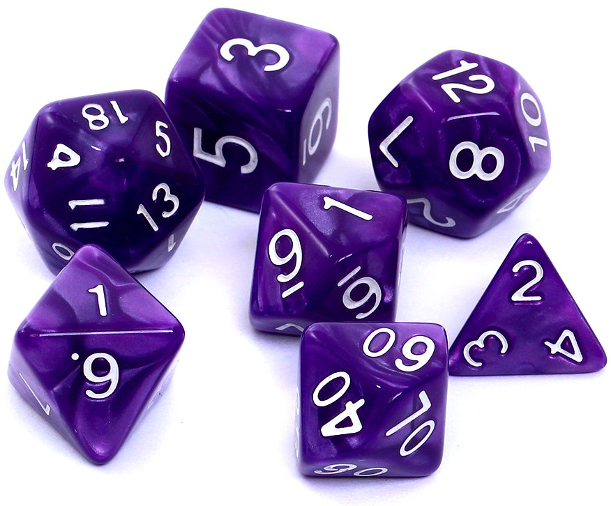 Rebel Komplet kości RPG - Perłowe - Fioletowe