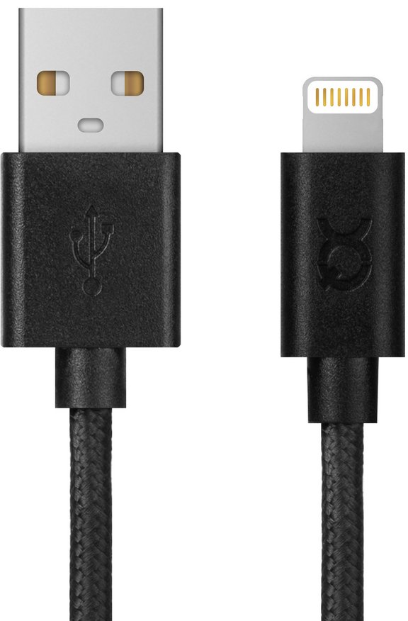 Xqisit Kabel Sznurkowy USB Charge & Sync Lightning 180cm CZARNY TWORZYWO SZTUCZNE (40329)