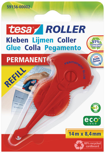 tesa Tesa Roller klej w taśmie, trwały, jednorazowy, z możliwością założenia taśmy zapasowej 591560000206