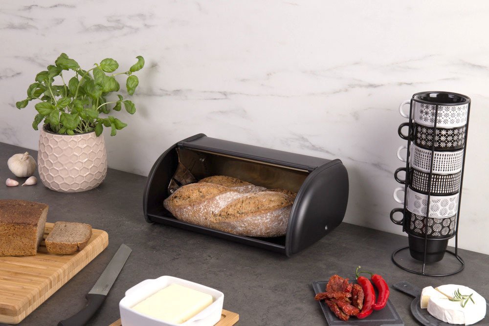 EH Excellent Houseware Chlebak czarny modny pojemnik z nadrukiem na pieczywo lub suche ciasta B075TCT87V