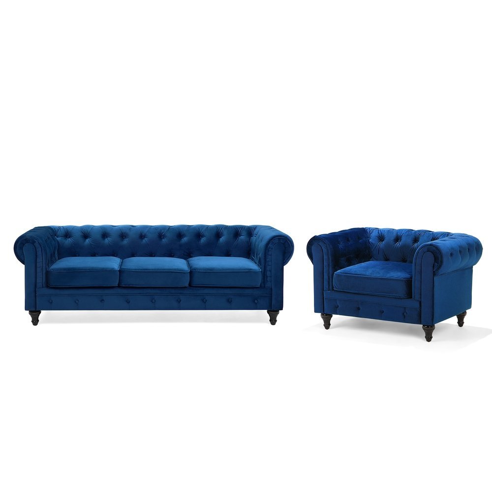 Beliani Komplet wypoczynkowy welurowy 4-osobowy kobaltowy CHESTERFIELD