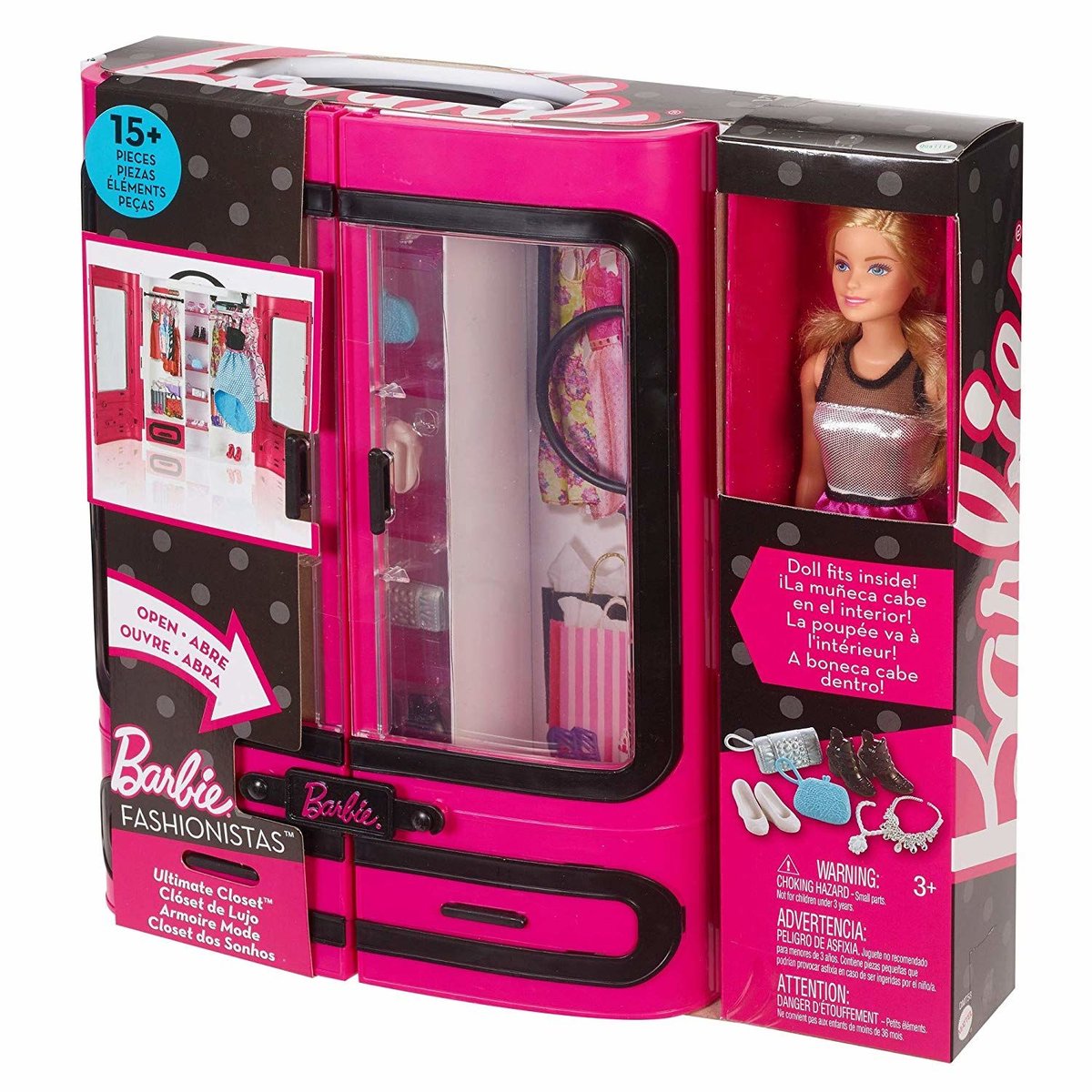 Barbie, szafa z ubraniami i lalka, DMT58