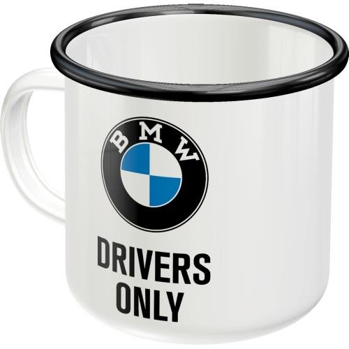 Nostalgic-Art 43210 kubek emaliowany w stylu retro BMW  Drivers Only  pomysł na prezent dla fanów akcesoriów motocyklowych, kubek kempingowy, 360 mililitrów, styl vintage