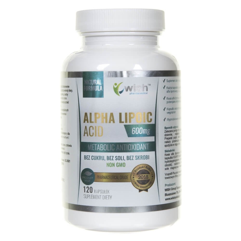 WISH Pharmaceutical WISH Alpha Lipoic Acid 600mg Metabolic Antioxidant kwas Alfa Liponowy NO GMO suplement diety 120 kapsułek