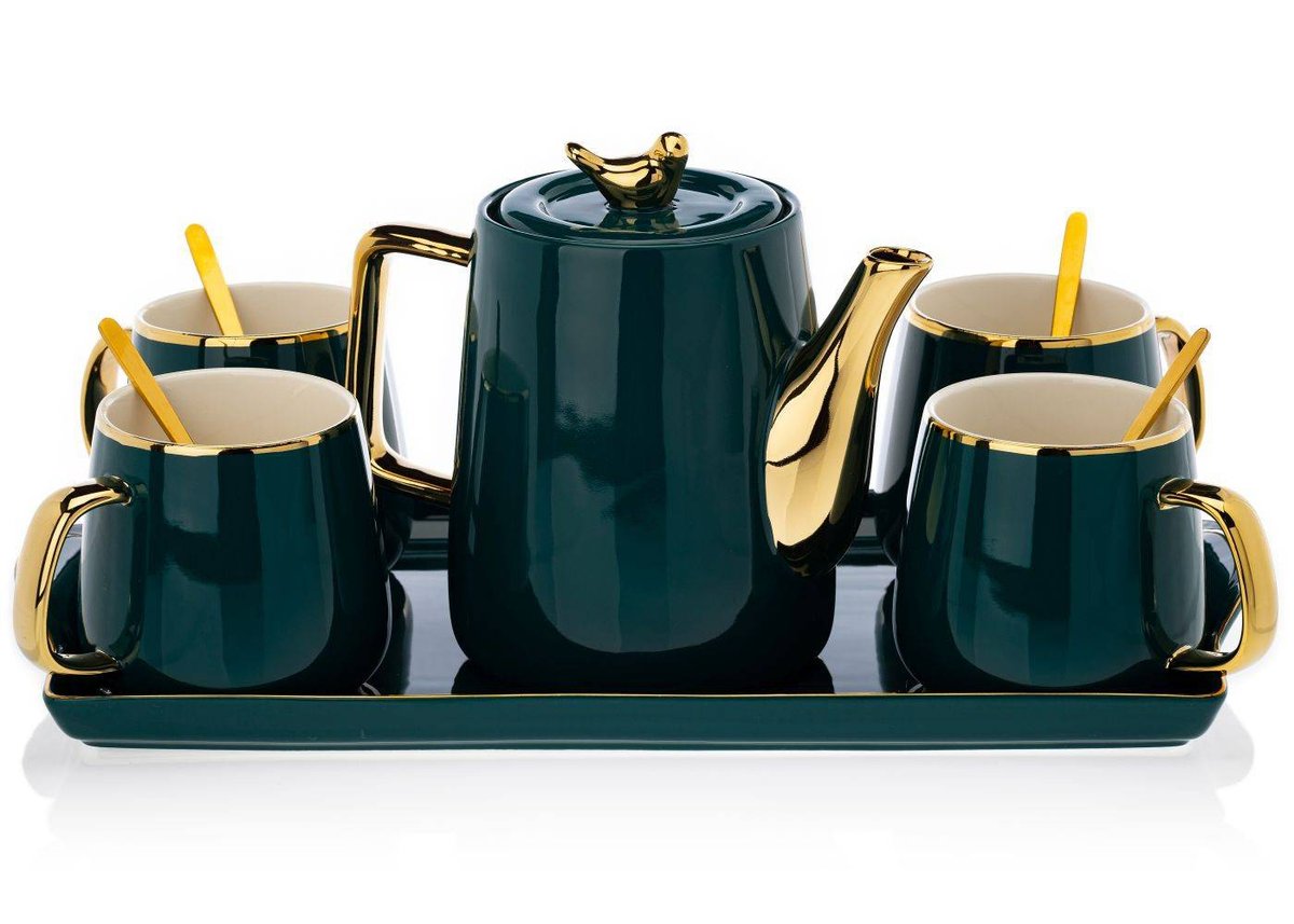 HowHomely Serwis kawowy Noah Green Gold DD.13247