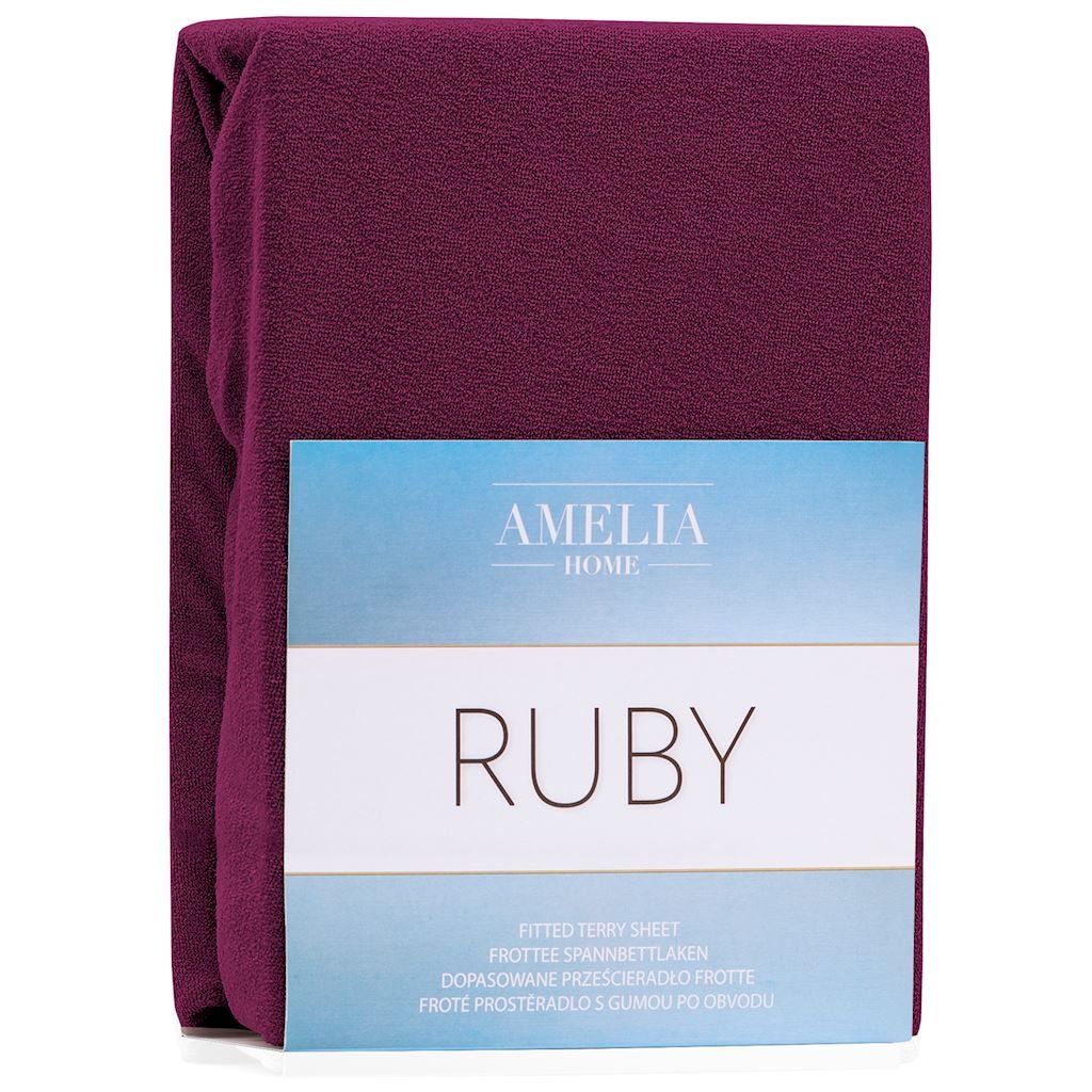 AmeliaHome AmeliaHome  Prześcieradło z gumką Frotte Bordowe RUBY 180-200x200+30 cm