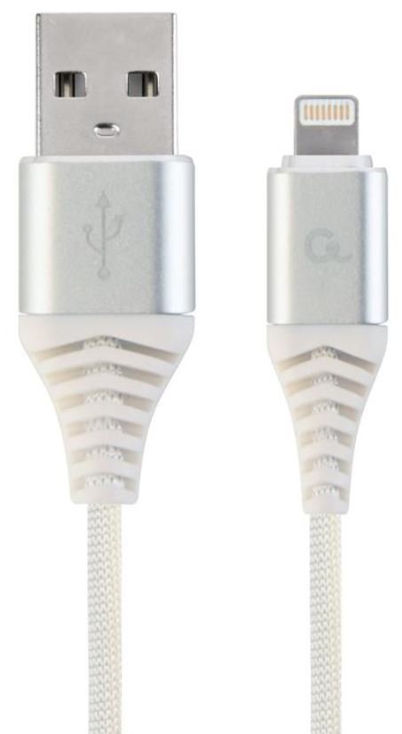 Gembird KABEL PREMIUM USB 2.0 DO 8-PIN (METALOWE WTYKI,OPLOT NYLONOWY) 1M, SREBRNO/BIAŁY CC-USB2B-AMLM-1M-BW2CM-2M-BW