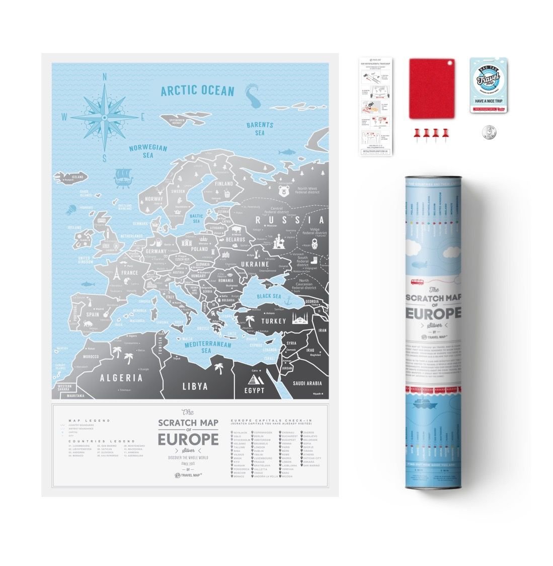 Mapa zdrapka Europa Travel Map Silver Europe 1Dea.me