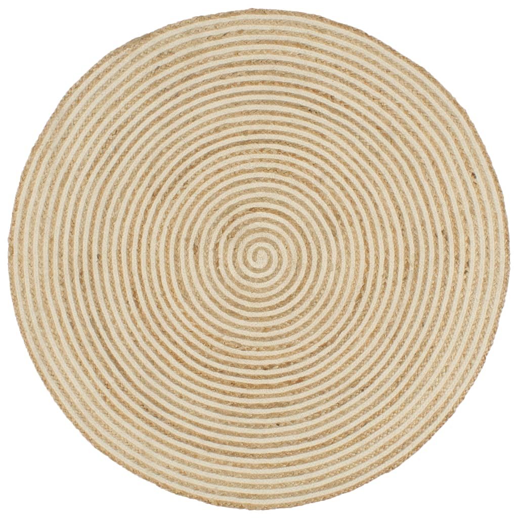 vidaXL Dywanik ręcznie wykonany z juty, spiralny wzór, biały, 120 cm