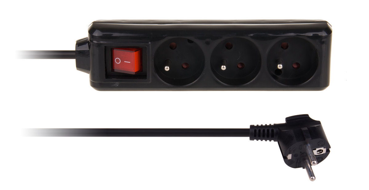 Libox Listwa zasilająca 3 gniazda wyłącznik czarny 1.5m LB0081B-1,5