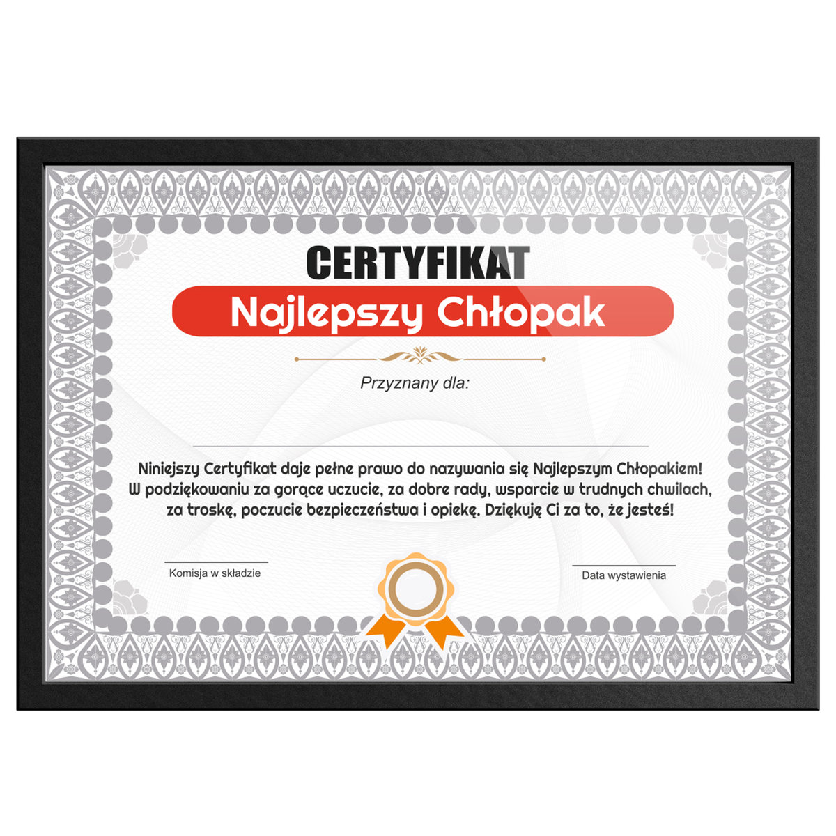 Certyfikat Najlepszy Chłopak 321PREZENT, 23,5x32 cm