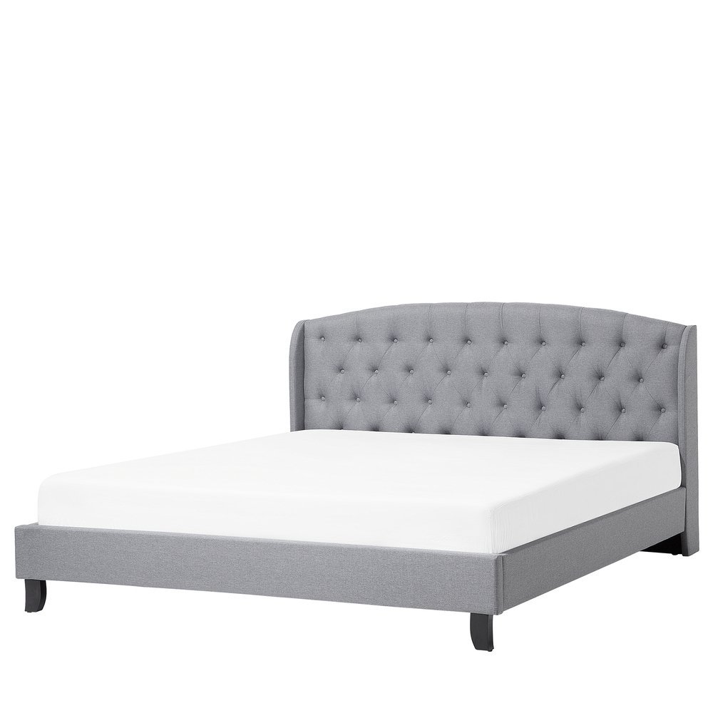 Beliani Łóżko jasnoszare tapicerowane 180x200 cm BORDEAUX