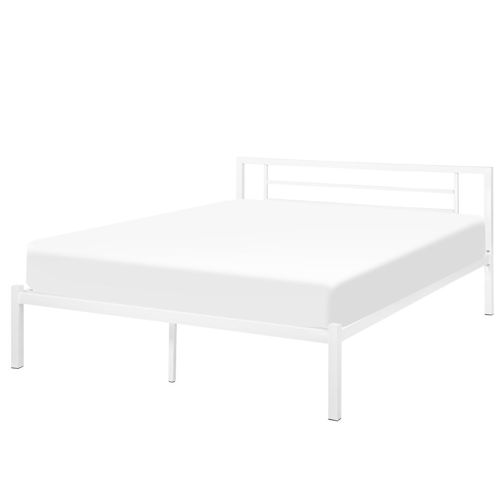 Beliani Metalowe białe łóżko ze stelażem 160 x 200 cm CUSSET