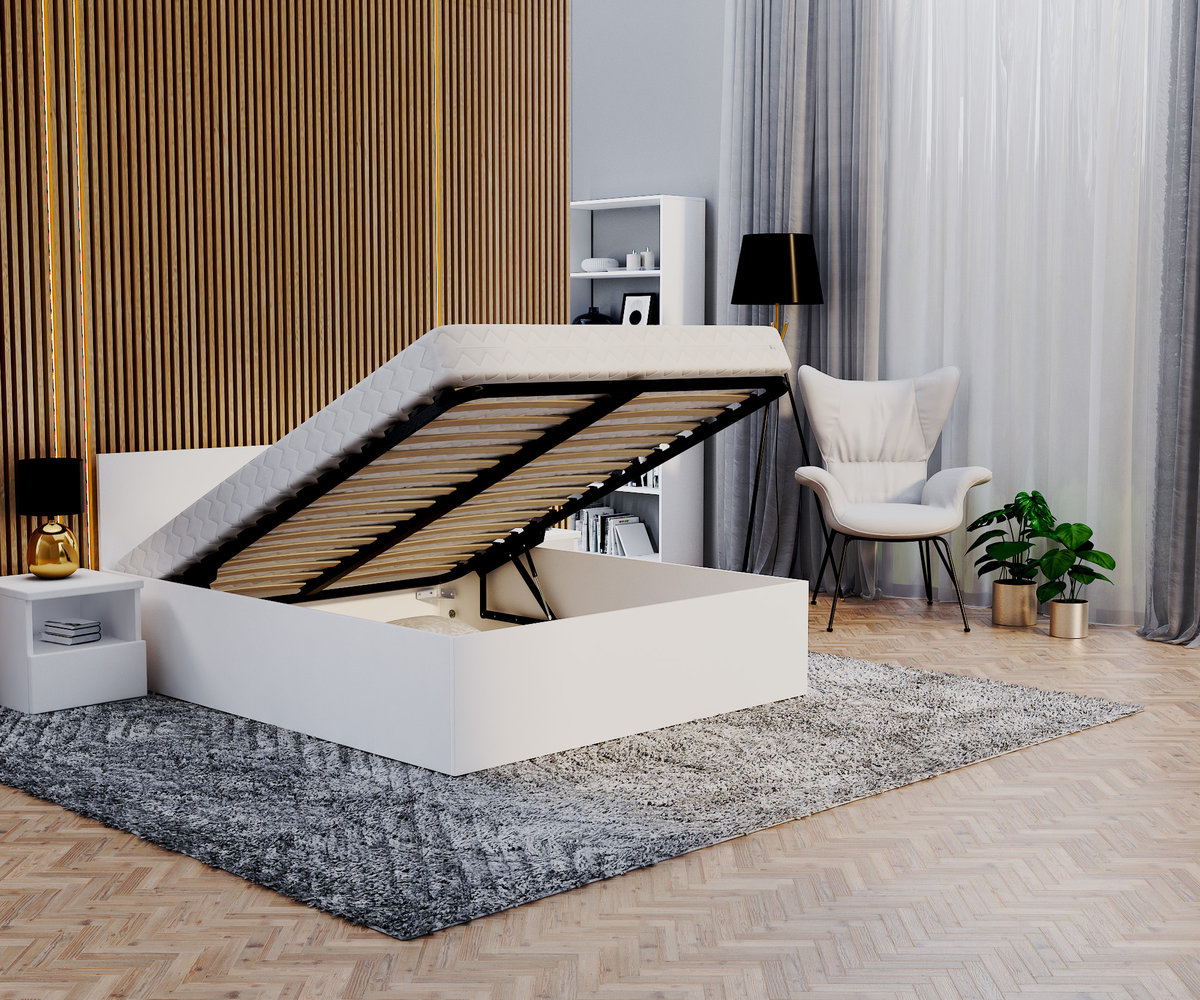 Łóżko PANAMA, kolor: biały rama, stelaż metalowy 140 x 200