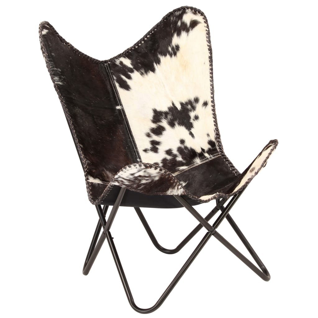 vidaXL Krzesło motyl, prawdziwa kozia skóra, czarno-białe