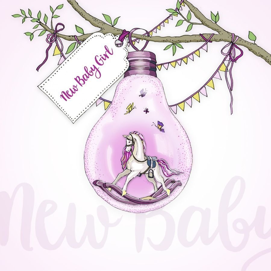 Karnet Swarovski kwadrat Narodziny dziewczynka żarówka Clear Creations